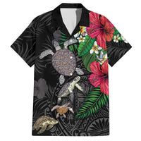 Hawaiian Tropical Plants and Turtles Hawaiian Shirt Polynesian Art Motifs LT03 Black - Polynesian Pride