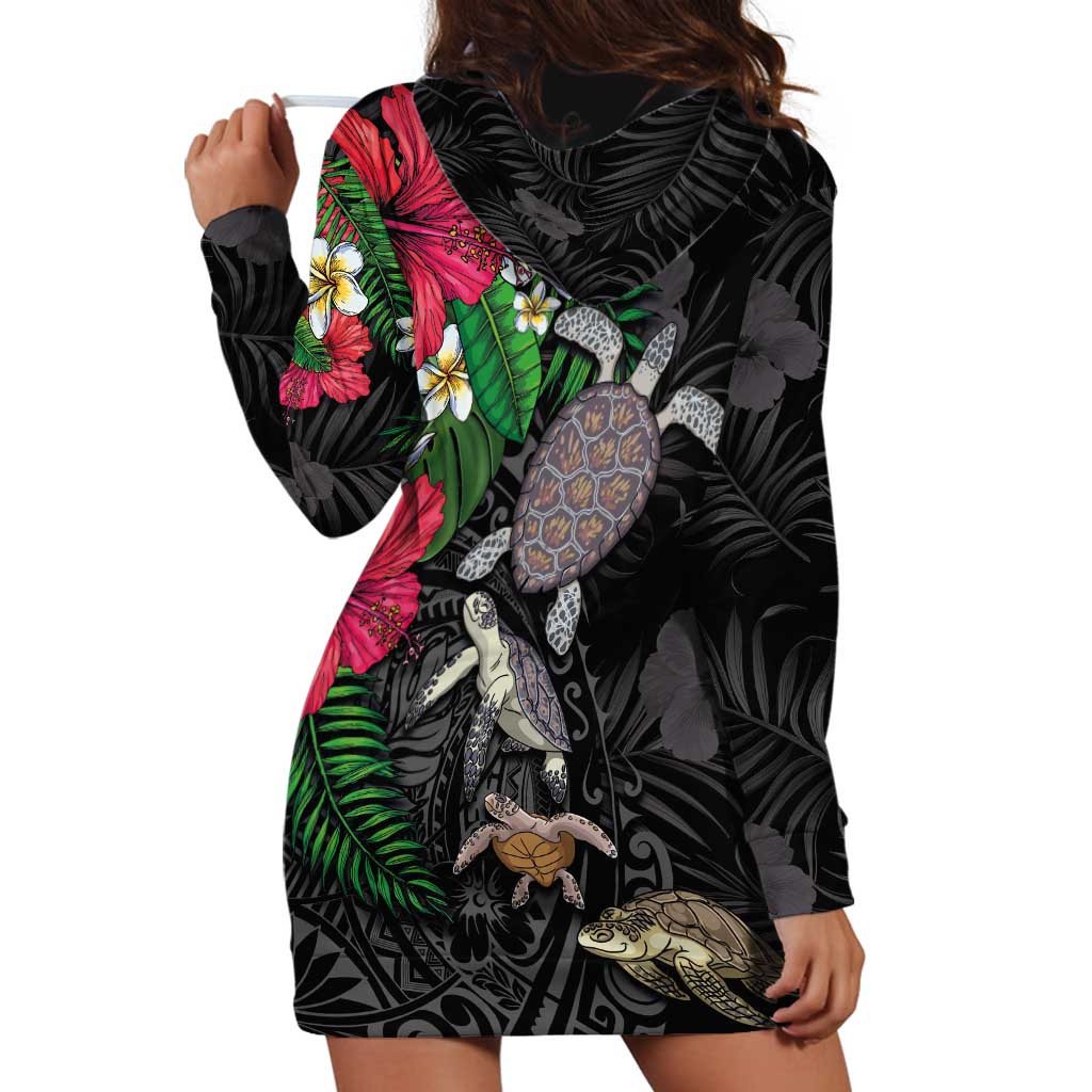 Hawaiian Tropical Plants and Turtles Hoodie Dress Polynesian Art Motifs LT03 - Polynesian Pride