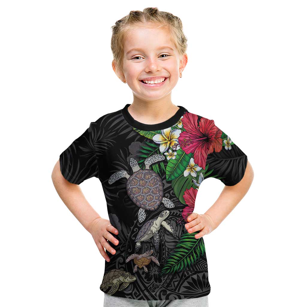 Hawaiian Tropical Plants and Turtles Kid T Shirt Polynesian Art Motifs