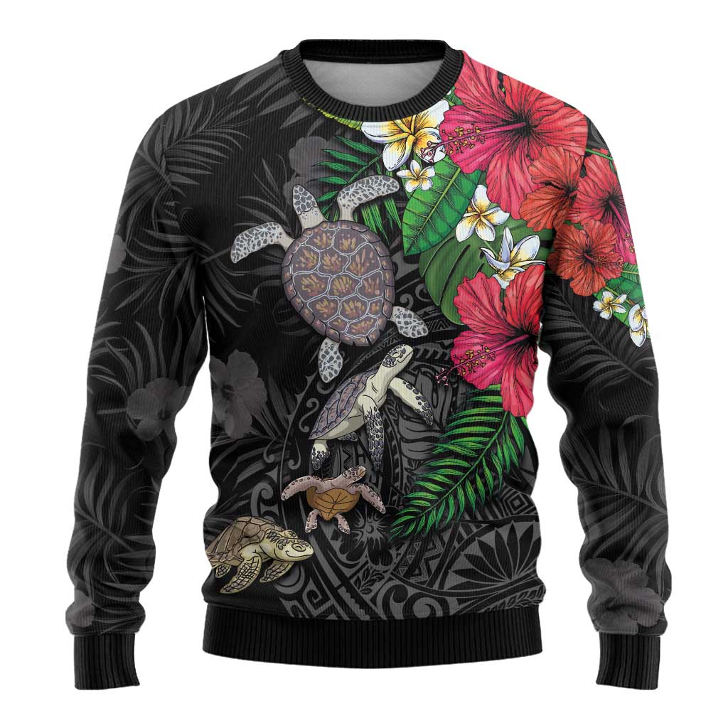 Hawaiian Tropical Plants and Turtles Ugly Christmas Sweater Polynesian Art Motifs LT03 - Polynesian Pride