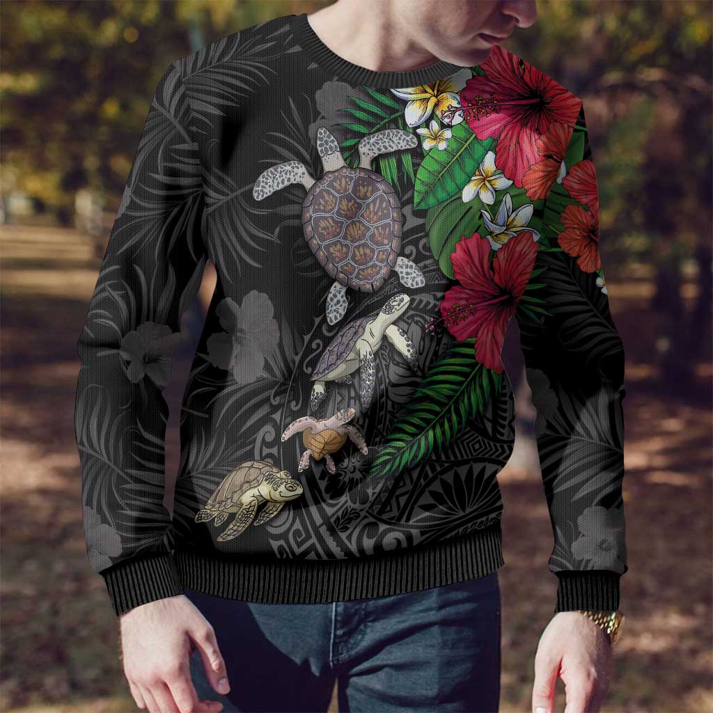Hawaiian Tropical Plants and Turtles Ugly Christmas Sweater Polynesian Art Motifs LT03 - Polynesian Pride