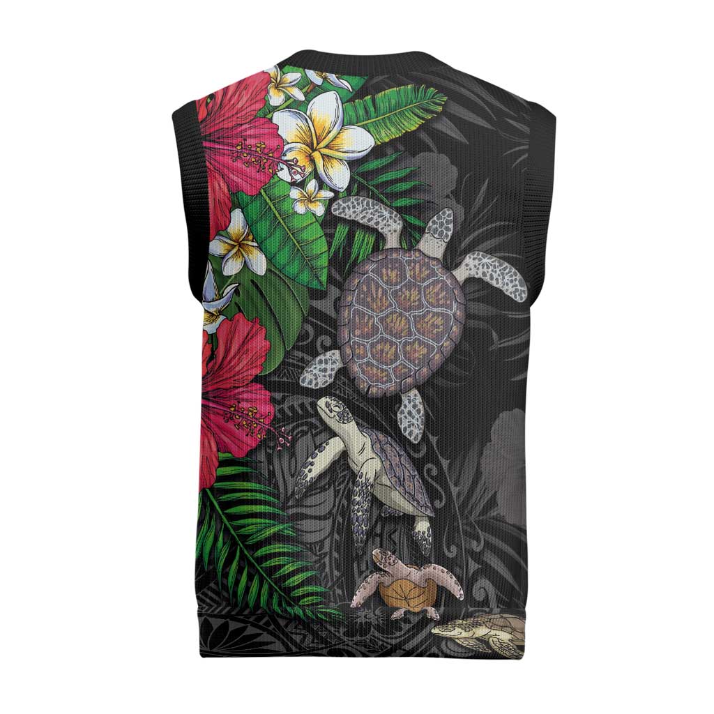 Hawaiian Tropical Plants and Turtles Christmas Knitted V-Neck Vest Polynesian Art Motifs LT03 - Polynesian Pride