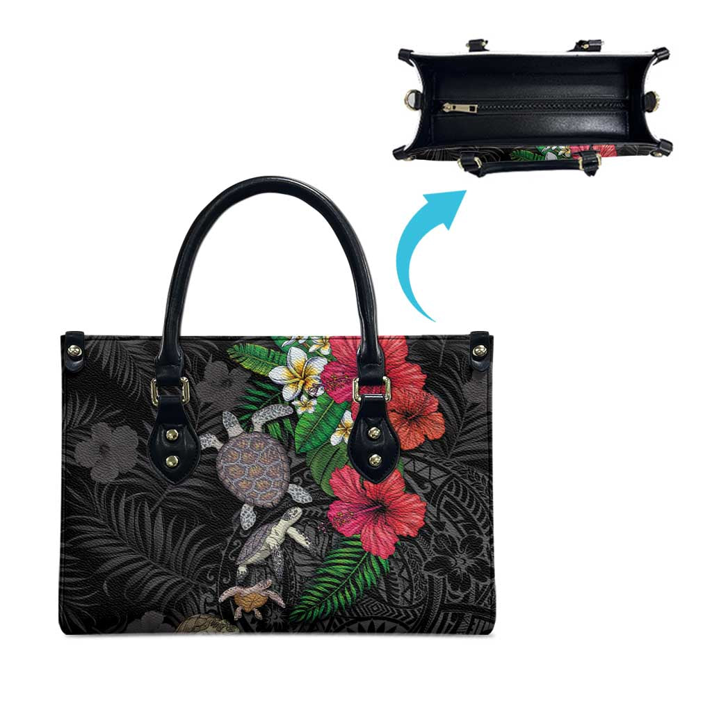 Hawaiian Tropical Plants and Turtles Leather Bag Polynesian Art Motifs