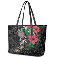Hawaiian Tropical Plants and Turtles Leather Tote Bag Polynesian Art Motifs