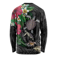 Hawaiian Tropical Plants and Turtles Long Sleeve Shirt Polynesian Art Motifs