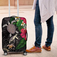 Hawaiian Tropical Plants and Turtles Luggage Cover Polynesian Art Motifs LT03 Black - Polynesian Pride
