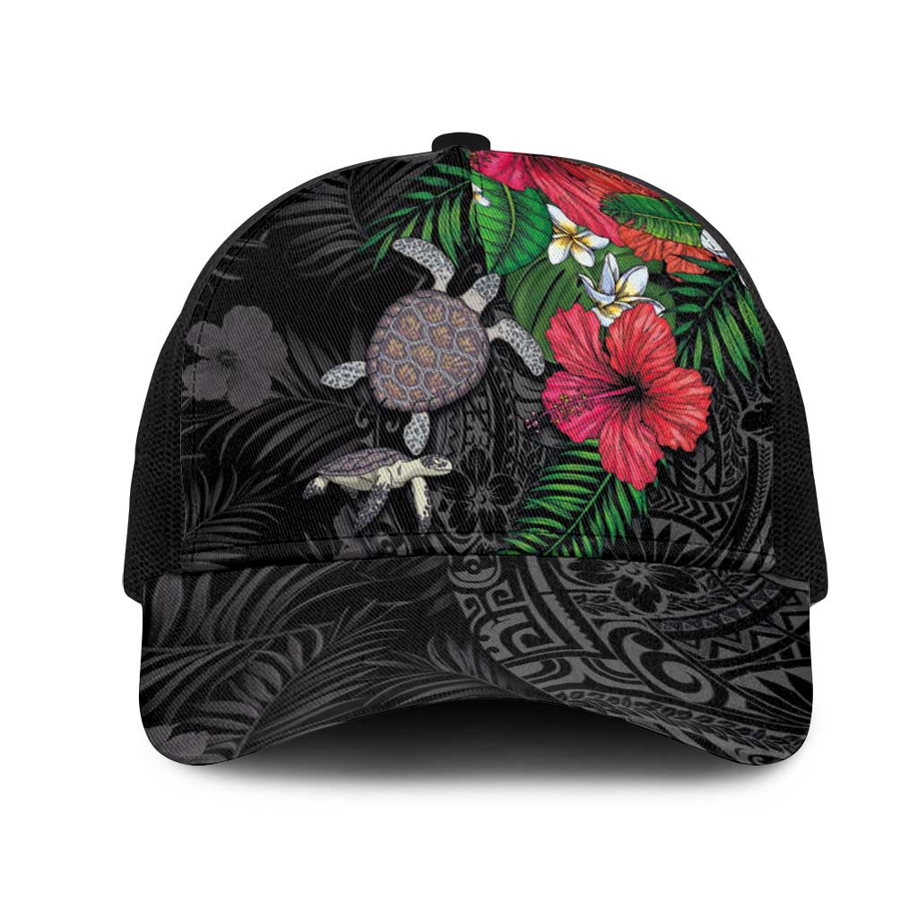 Hawaiian Tropical Plants and Turtles Mesh Trucker Cap Polynesian Art Motifs