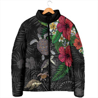 Hawaiian Tropical Plants and Turtles Padded Jacket Polynesian Art Motifs