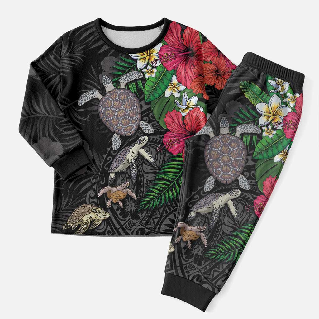 Hawaiian Tropical Plants and Turtles Christmas Pajama Set Polynesian Art Motifs LT03 Men Black - Polynesian Pride