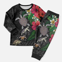 Hawaiian Tropical Plants and Turtles Christmas Pajama Set Polynesian Art Motifs LT03 Men Black - Polynesian Pride