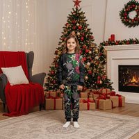 Hawaiian Tropical Plants and Turtles Christmas Pajama Set Polynesian Art Motifs LT03 Kid Black - Polynesian Pride
