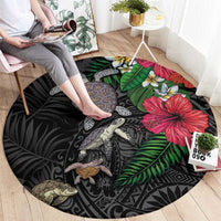 Hawaiian Tropical Plants and Turtles Round Carpet Polynesian Art Motifs