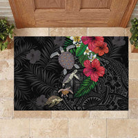 Hawaiian Tropical Plants and Turtles Rubber Doormat Polynesian Art Motifs LT03 Black - Polynesian Pride
