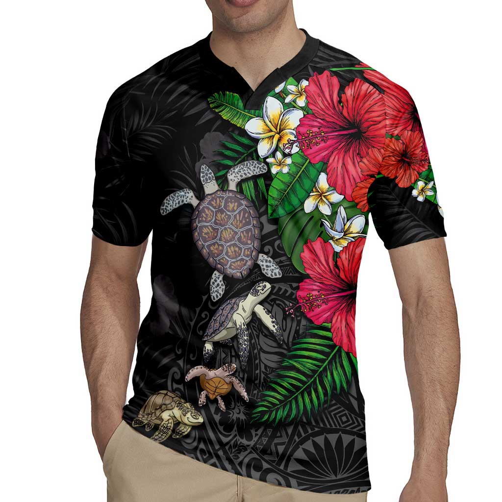 Hawaiian Tropical Plants and Turtles Rugby Jersey Polynesian Art Motifs