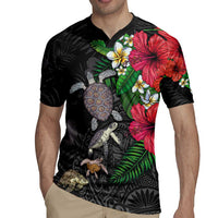 Hawaiian Tropical Plants and Turtles Rugby Jersey Polynesian Art Motifs