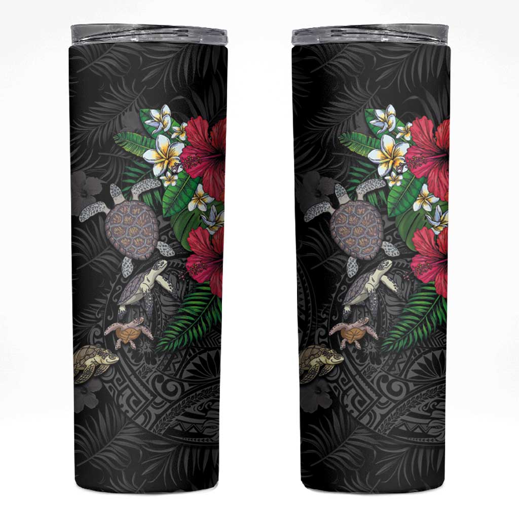 Hawaiian Tropical Plants and Turtles Skinny Tumbler Polynesian Art Motifs