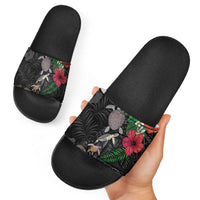 Hawaiian Tropical Plants and Turtles Slide Sandals Polynesian Art Motifs