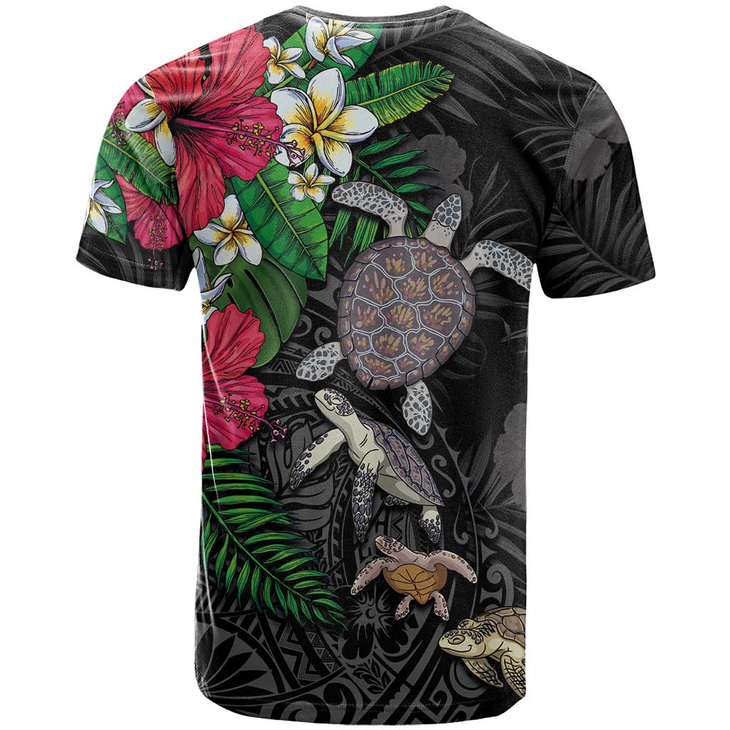 Hawaiian Tropical Plants and Turtles T Shirt Polynesian Art Motifs