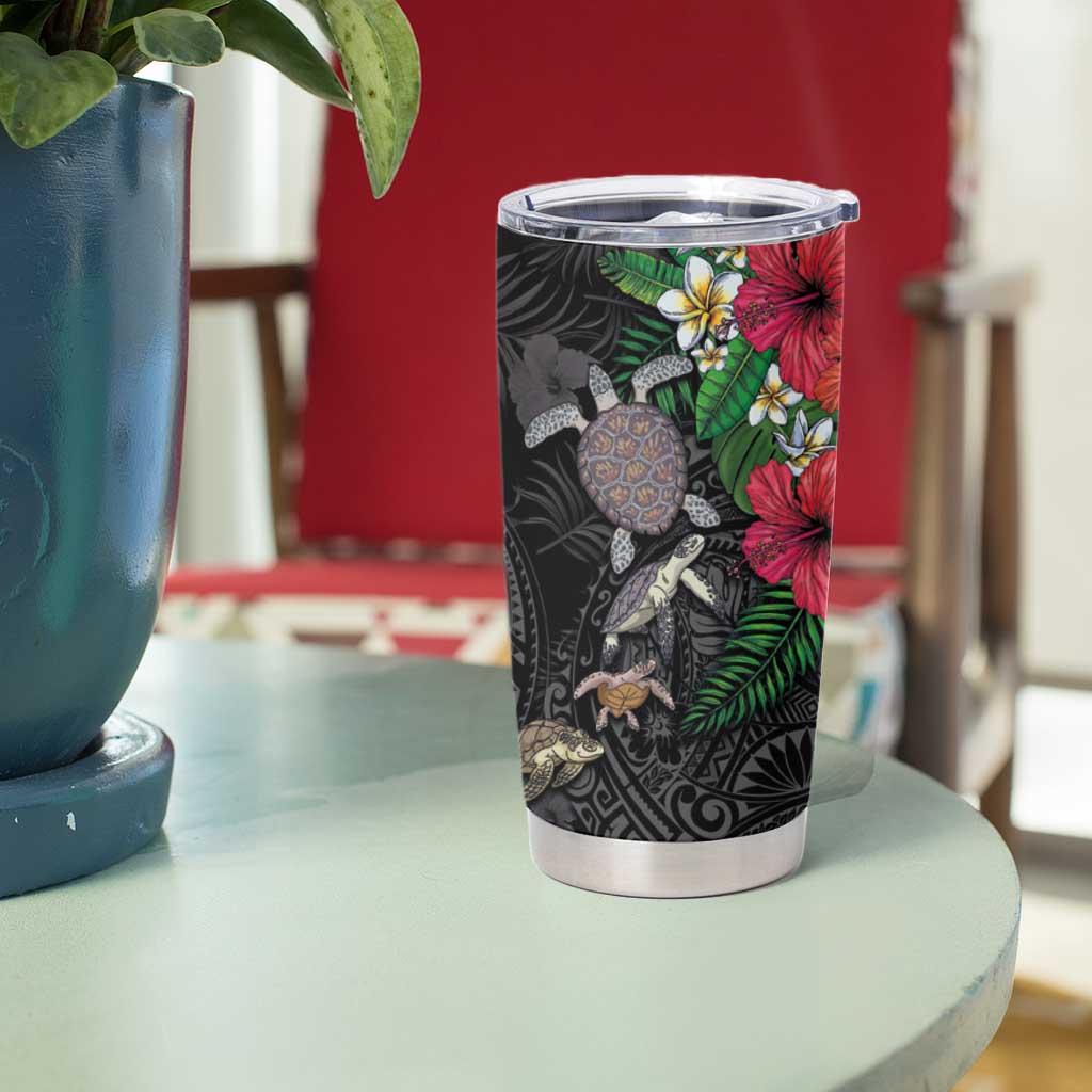 Hawaiian Tropical Plants and Turtles Tumbler Cup Polynesian Art Motifs