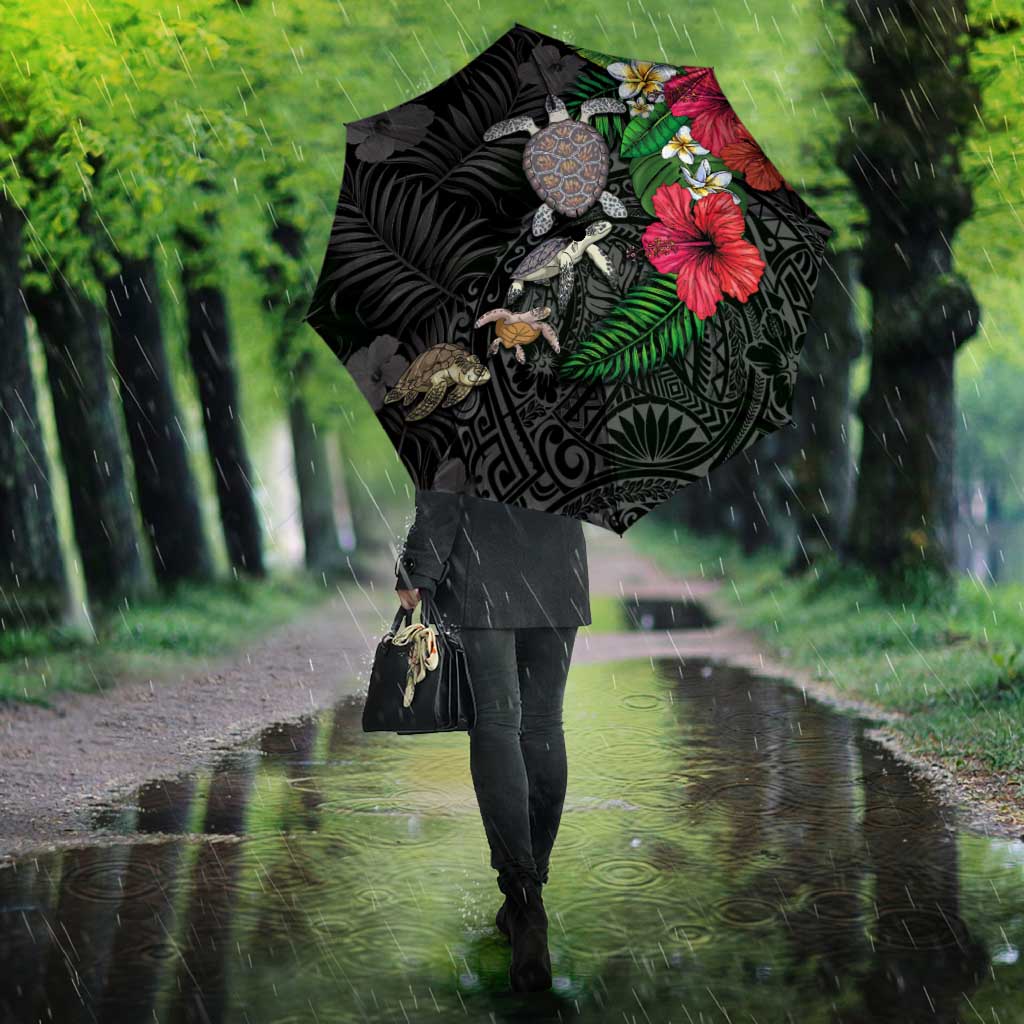 Hawaiian Tropical Plants and Turtles Umbrella Polynesian Art Motifs