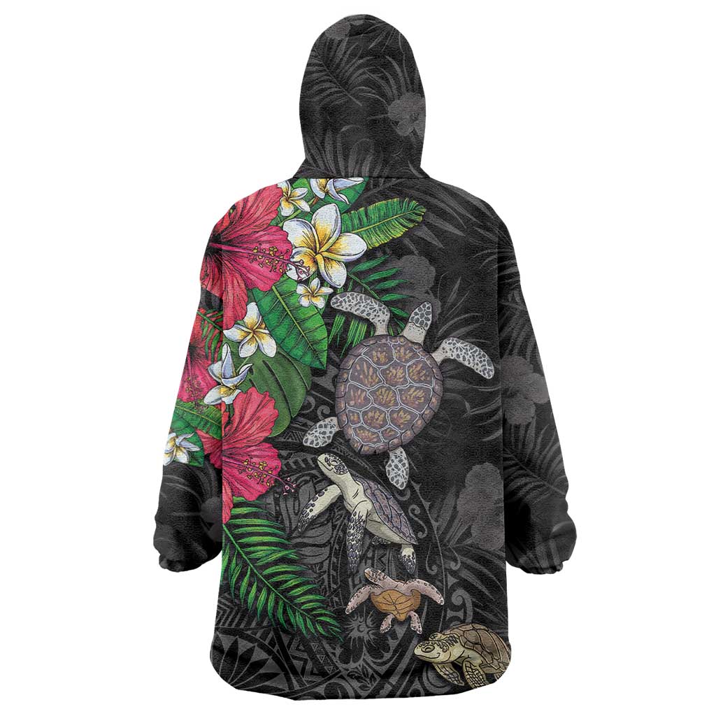 Hawaiian Tropical Plants and Turtles Wearable Blanket Hoodie Polynesian Art Motifs LT03 - Polynesian Pride