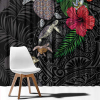 Hawaiian Tropical Plants and Turtles Window Curtain Polynesian Art Motifs