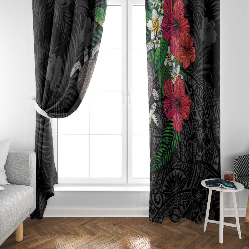 Hawaiian Tropical Plants and Turtles Window Curtain Polynesian Art Motifs
