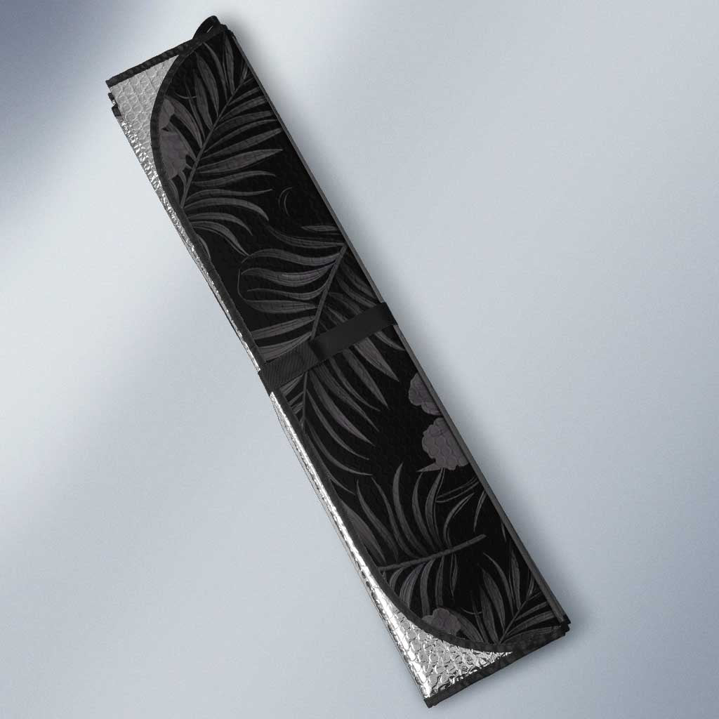 Hawaiian Tropical Plants Auto Sun Shade Kakau Tattoo and Polynesian Pattern Half Black Color