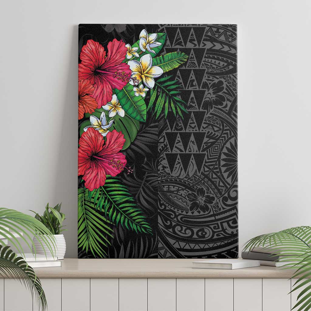 Hawaiian Tropical Plants Canvas Wall Art Kakau Tattoo and Polynesian Pattern Half Black Color LT03 - Polynesian Pride