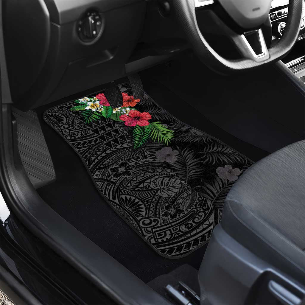 Hawaiian Tropical Plants Car Mats Kakau Tattoo and Polynesian Pattern Half Black Color