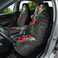 Hawaiian Tropical Plants Car Seat Cover Kakau Tattoo and Polynesian Pattern Half Black Color
