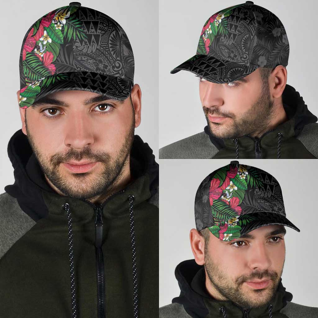 Hawaiian Tropical Plants Classic Cap Kakau Tattoo and Polynesian Pattern Half Black Color