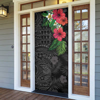 Hawaiian Tropical Plants Door Cover Kakau Tattoo and Polynesian Pattern Half Black Color