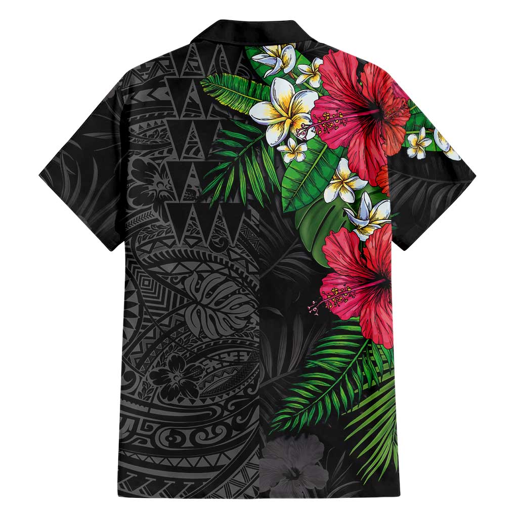 Hawaiian Tropical Plants Family Matching Mermaid Dress and Hawaiian Shirt Kakau Tattoo and Polynesian Pattern Half Black Color LT03 - Polynesian Pride