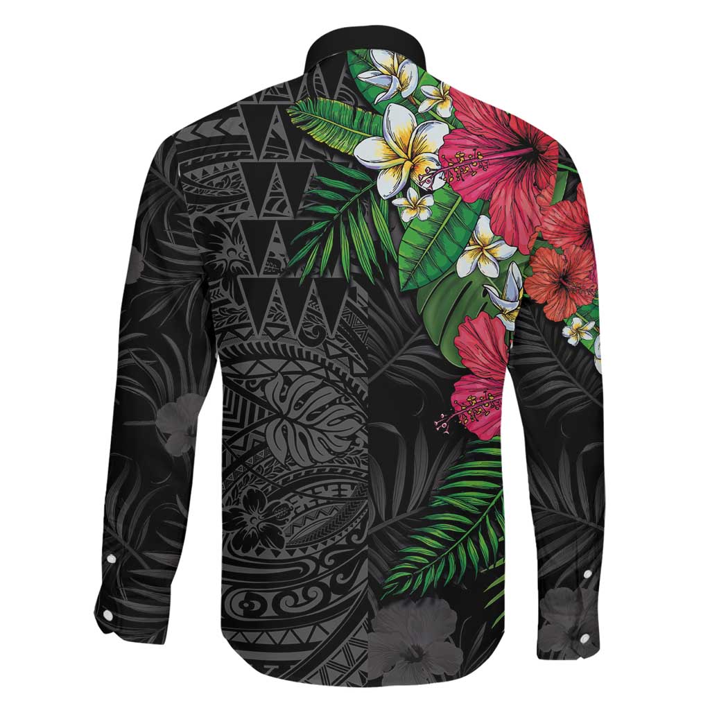 Hawaiian Tropical Plants Family Matching Mermaid Dress and Hawaiian Shirt Kakau Tattoo and Polynesian Pattern Half Black Color LT03 - Polynesian Pride