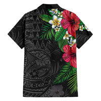 Hawaiian Tropical Plants Family Matching Puletasi and Hawaiian Shirt Kakau Tattoo and Polynesian Pattern Half Black Color LT03 - Polynesian Pride
