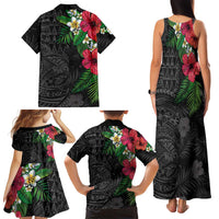 Hawaiian Tropical Plants Family Matching Tank Maxi Dress and Hawaiian Shirt Kakau Tattoo and Polynesian Pattern Half Black Color LT03 - Polynesian Pride
