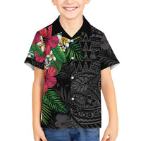 Hawaiian Tropical Plants Hawaiian Shirt Kakau Tattoo and Polynesian Pattern Half Black Color