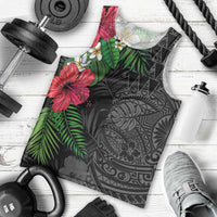 Hawaiian Tropical Plants Men Tank Top Kakau Tattoo and Polynesian Pattern Half Black Color