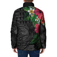Hawaiian Tropical Plants Padded Jacket Kakau Tattoo and Polynesian Pattern Half Black Color