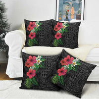 Hawaiian Tropical Plants Pillow Cover Kakau Tattoo and Polynesian Pattern Half Black Color