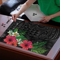 Hawaiian Tropical Plants Puzzle Kakau Tattoo and Polynesian Pattern Half Black Color