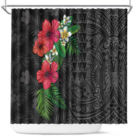 Hawaiian Tropical Plants Shower Curtain Kakau Tattoo and Polynesian Pattern Half Black Color LT03 Black - Polynesian Pride