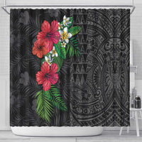 Hawaiian Tropical Plants Shower Curtain Kakau Tattoo and Polynesian Pattern Half Black Color LT03 - Polynesian Pride
