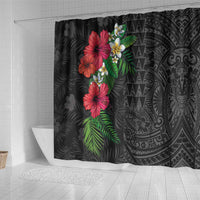 Hawaiian Tropical Plants Shower Curtain Kakau Tattoo and Polynesian Pattern Half Black Color LT03 - Polynesian Pride
