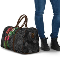 Hawaiian Tropical Plants Travel Bag Kakau Tattoo and Polynesian Pattern Half Black Color