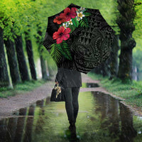 Hawaiian Tropical Plants Umbrella Kakau Tattoo and Polynesian Pattern Half Black Color