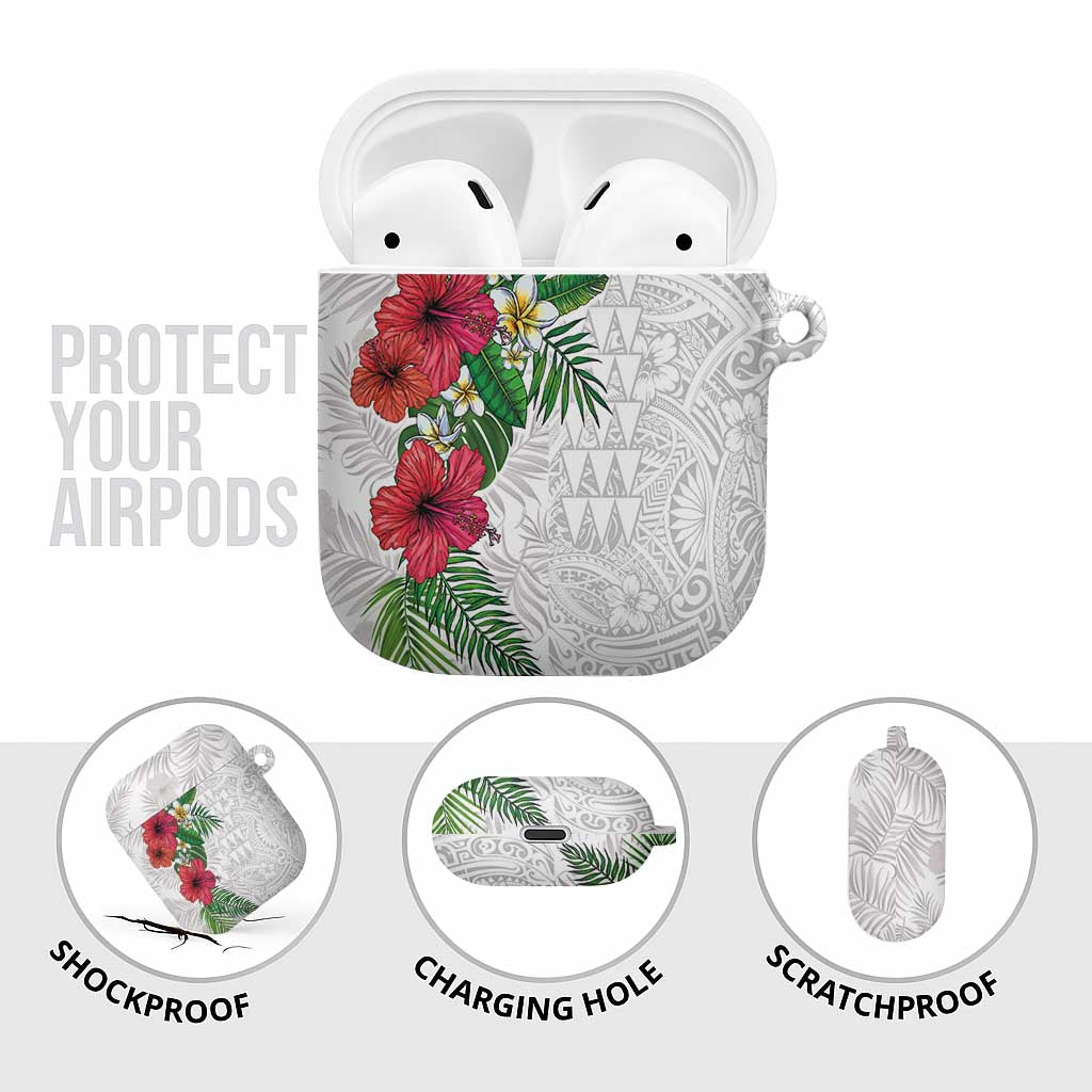 Hawaiian Tropical Plants AirPods Case Kakau Tattoo and Polynesian Pattern Half White Color