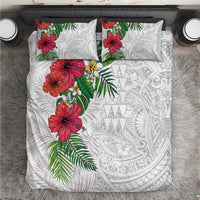Hawaiian Tropical Plants Bedding Set Kakau Tattoo and Polynesian Pattern Half White Color