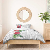 Hawaiian Tropical Plants Bedding Set Kakau Tattoo and Polynesian Pattern Half White Color
